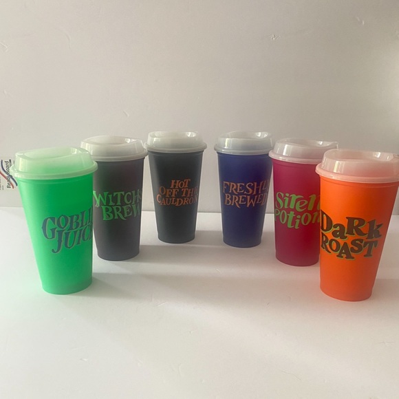 Starbucks Halloween Reusable Cups Glow In Dark Lids Boxed Set Of 6 NEW - Picture 1 of 16